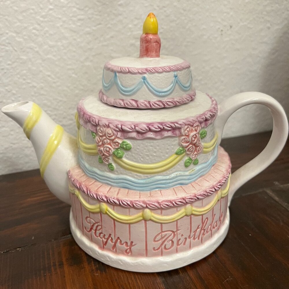 Lillian Vernon Happy Birthday Cake Teapot